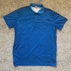 PUMA Golf Polo Shirt Men's Large Blue Houndstooth Short Sleeve